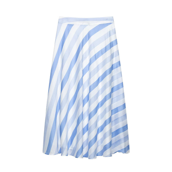 Damen Diagonal gestreifter A-Linien Midirock aus Chiffon mit hohem Bund und seitlichem Reißverschluss Drune