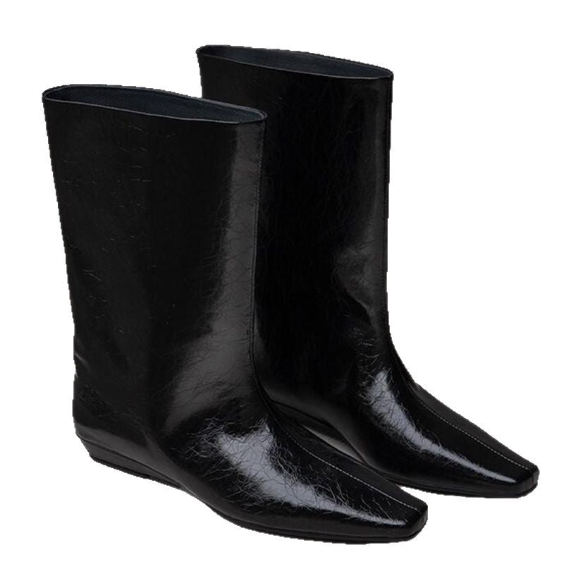 Damen kniehohe Stiefel mit quadratischer Zehenform und schlankem Schaft Drune
