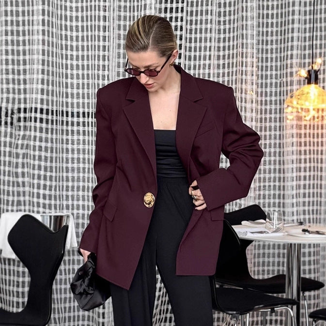 Damen Elegante Oversized Blazerjacke mit detaillierten Knopfverschlüssen Drune