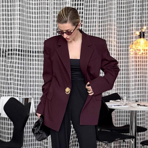 Damen Elegante Oversized Blazerjacke mit detaillierten Knopfverschlüssen Drune