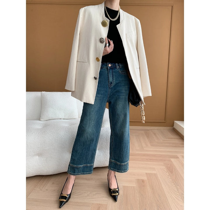 Damen lässige Blazerjacke mit femininen Details und eleganten Knopfakzenten Drune