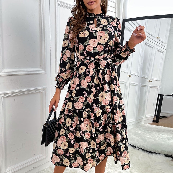 Damen Blumenkleid mit Rüschen und langen Ärmeln Drune