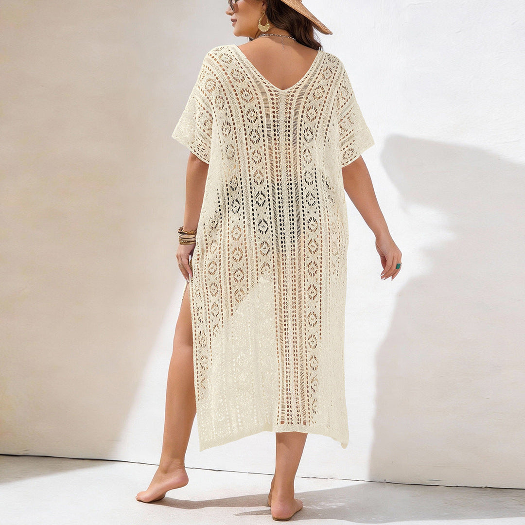 Damen Häkelstrandkleid mit V-Ausschnitt und seitlichem Schlitz Drune