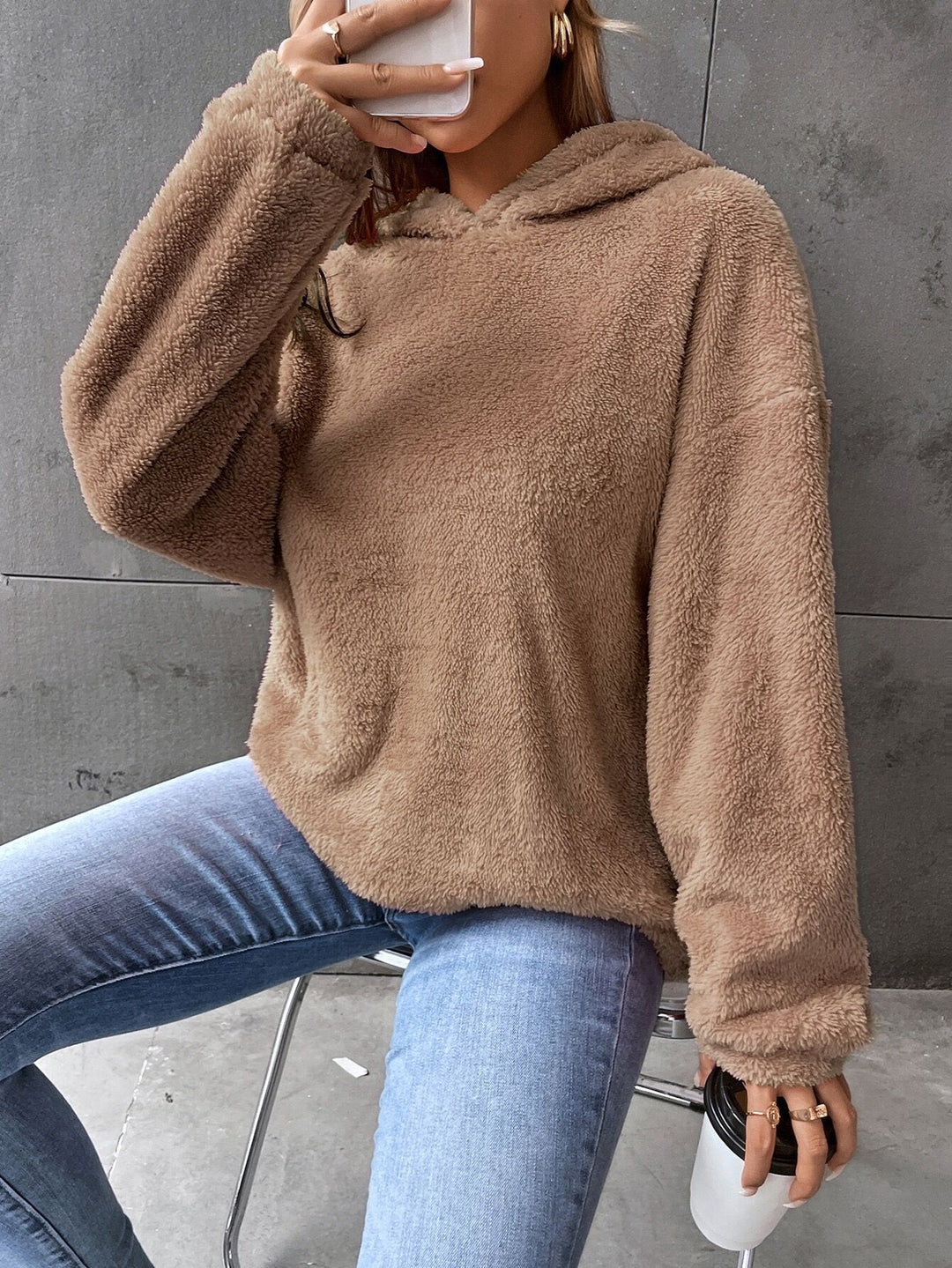 Damen Kuscheliger Hoodie mit Peter Pan Kragen Drune