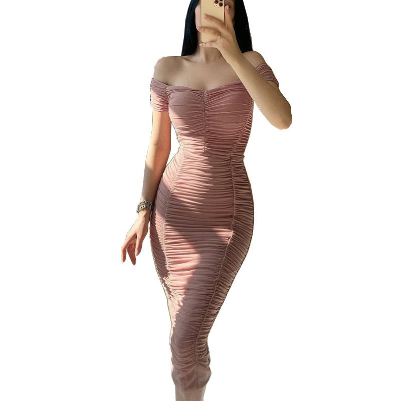 Damen Figurbetontes Wickelkleid mit Off-Shoulder Design und Raffung Drune