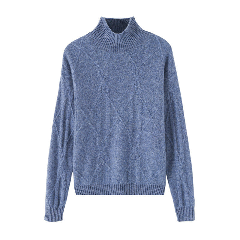 Damen Weicher Mohair‑Look Pullover mit hohem Rippkragen, Zopfmotiv und kastiger Oversize‑Passform Drune