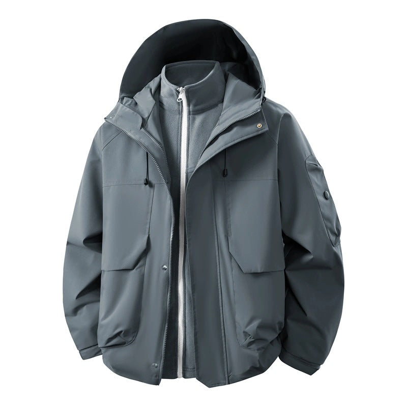 Herren Wasserabweisende Doppeljacke mit abnehmbarer Fleece‑Innenjacke und Kapuze Drune
