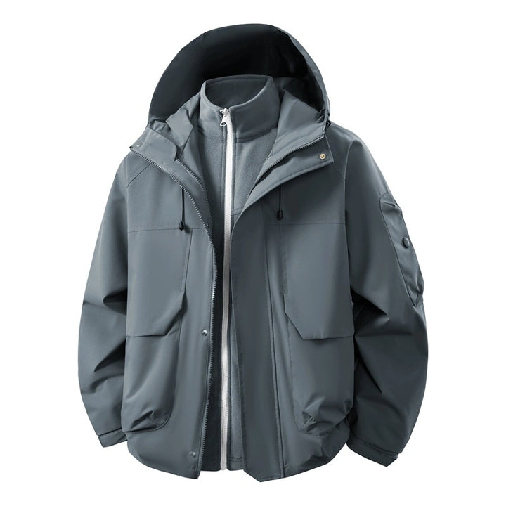 Herren Wasserabweisende Doppeljacke mit abnehmbarer Fleece‑Innenjacke und Kapuze Drune