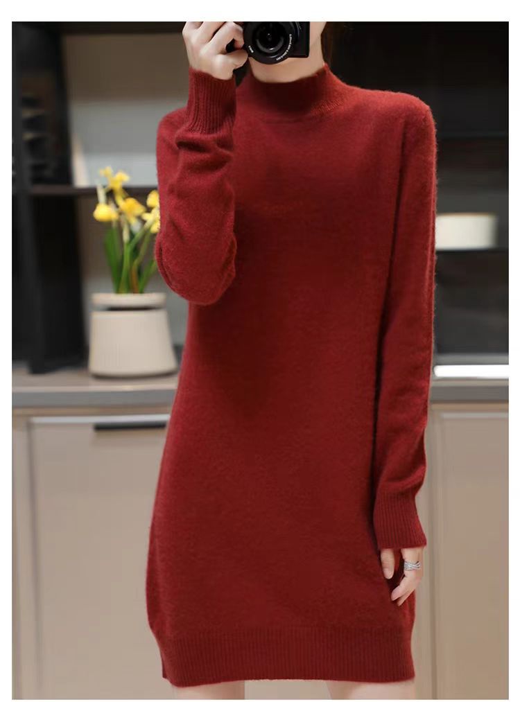 Damen Strickkleid mit hohem Kragen und weich fließendem Material Drune