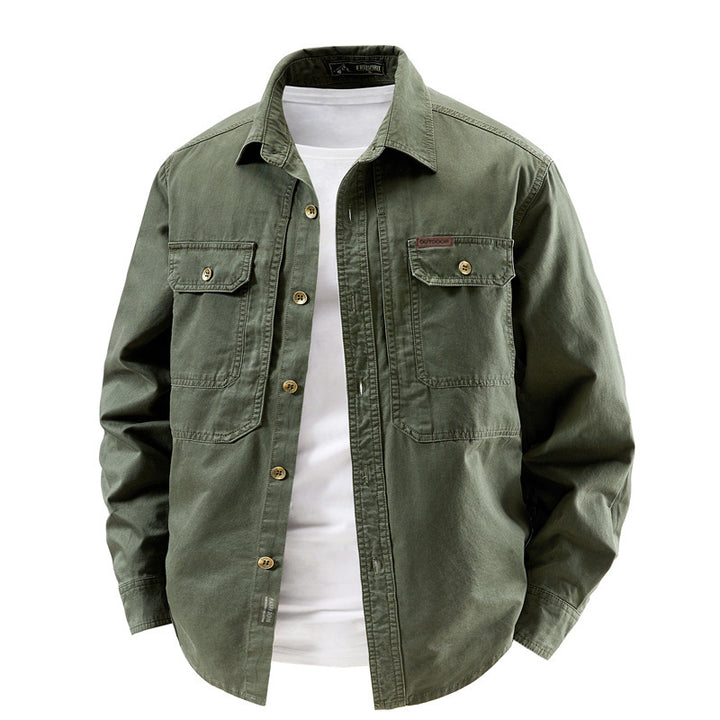 Herren nan robustes Baumwoll-Canvas-Overshirt mit aufgesetzten Klappentaschen, verstärkten Nähten und entspannter Passform Drune