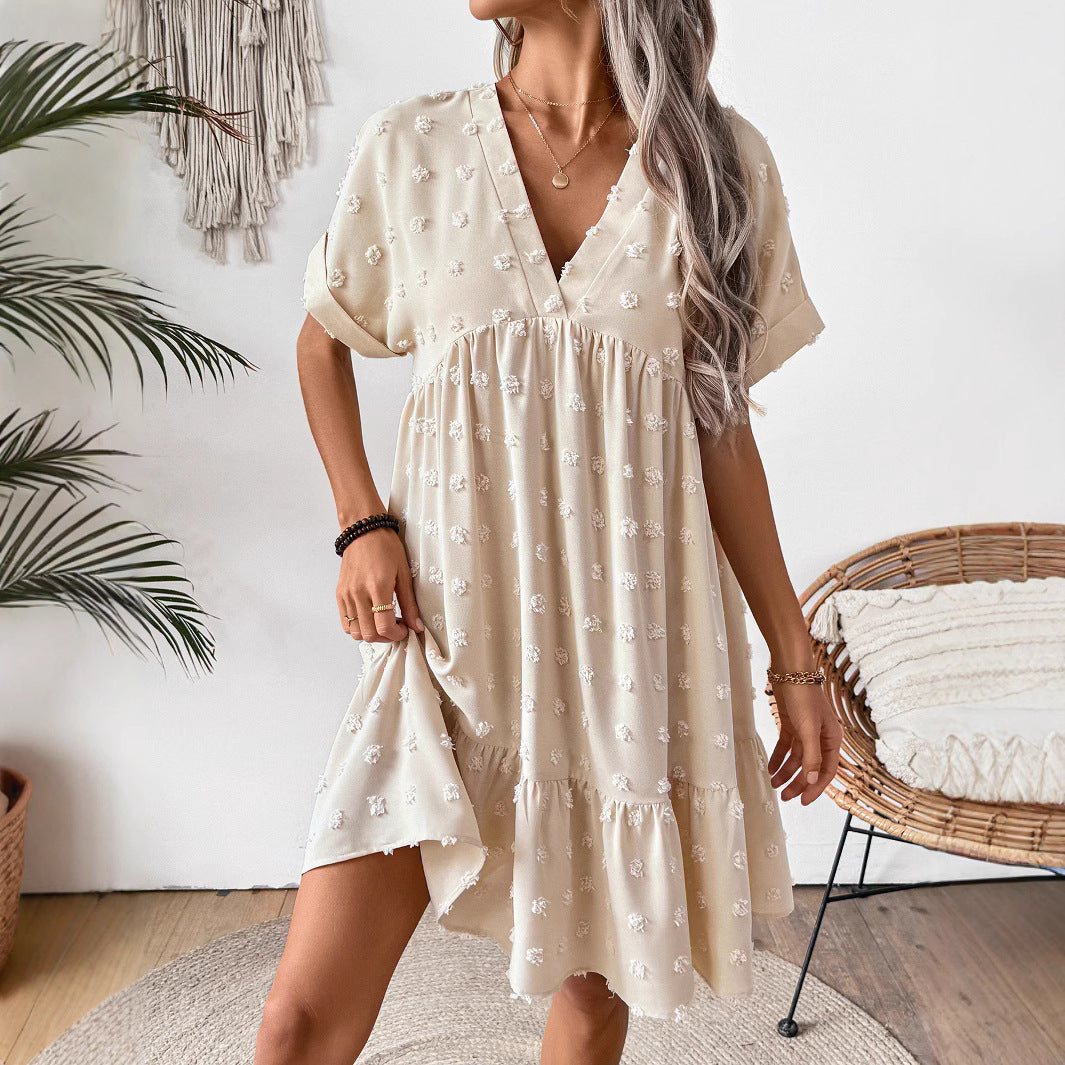 Damen Verspieltes Sommerkleid mit V-Ausschnitt und Rüschensaum Drune
