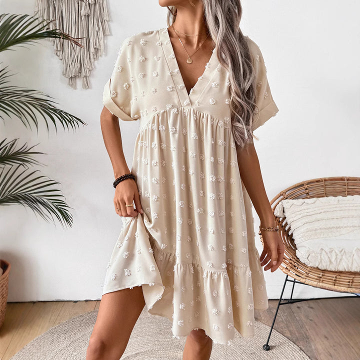 Damen Verspieltes Sommerkleid mit V-Ausschnitt und Rüschensaum Drune