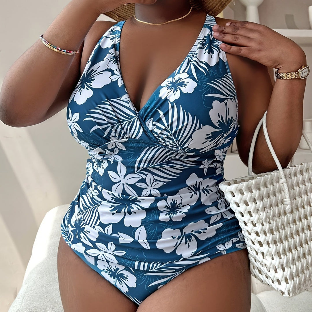 Damen Sportlicher Badeanzug mit floralem Wickeldesign Drune