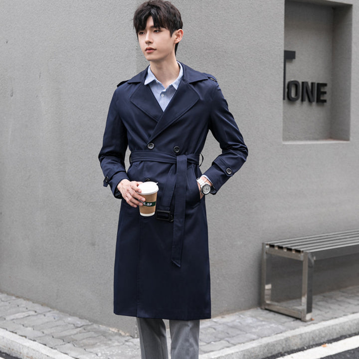 Herren Wasserabweisender Trenchcoat mit Doppelreihe, klassischem Revers und Taillengürtel Drune