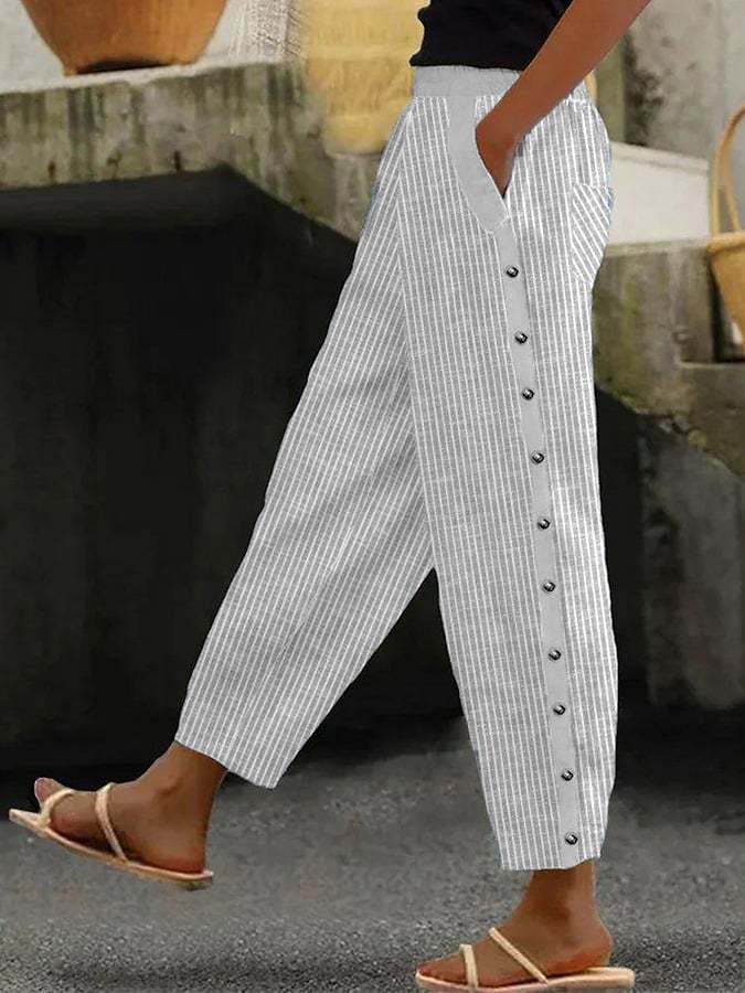 Damen Culotte-Hosen mit hohem elastischem Bund, seitlichem Knopfverschluss und Taschen Drune