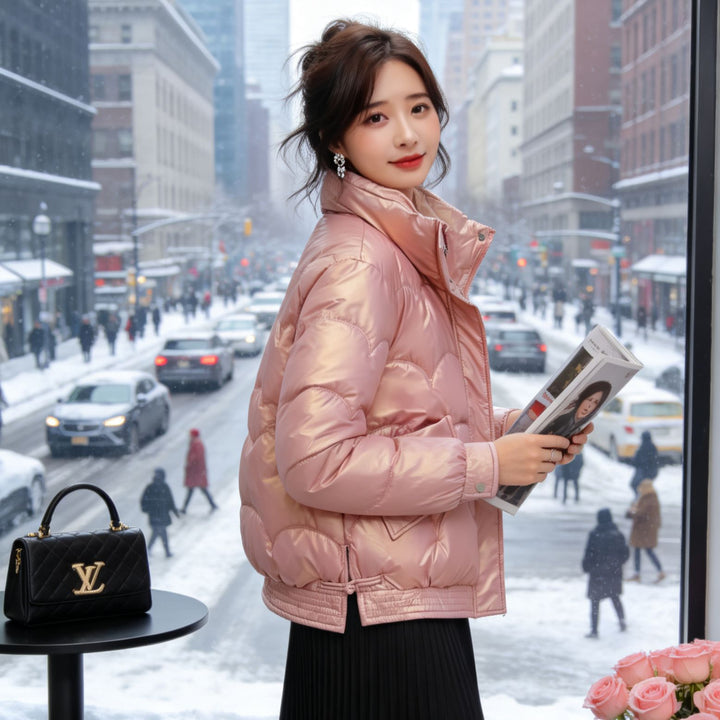 Damen Glänzende Steppjacke mit hohem Kragen Drune