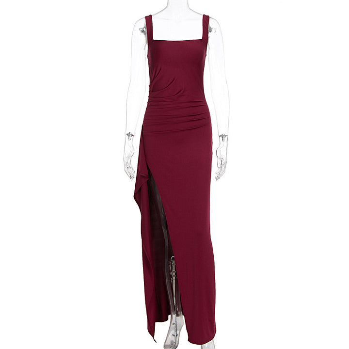 Damen Elegantes Maxikleid mit seitlichem Schlitz und raffinierten Raffungselementen Drune