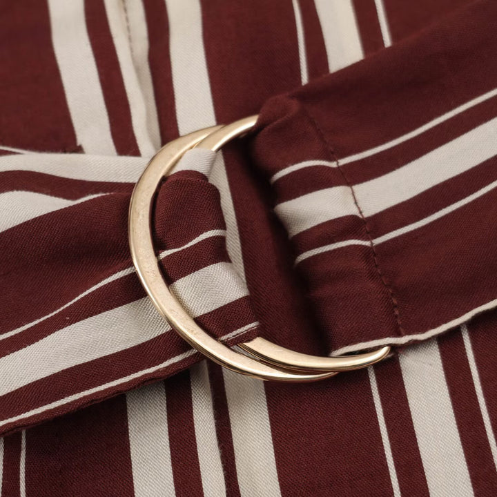 Damen Gestreiftes Hemdblusenkleid mit Kontrastkragen, Dreiviertelärmeln und Taillengürtel Drune