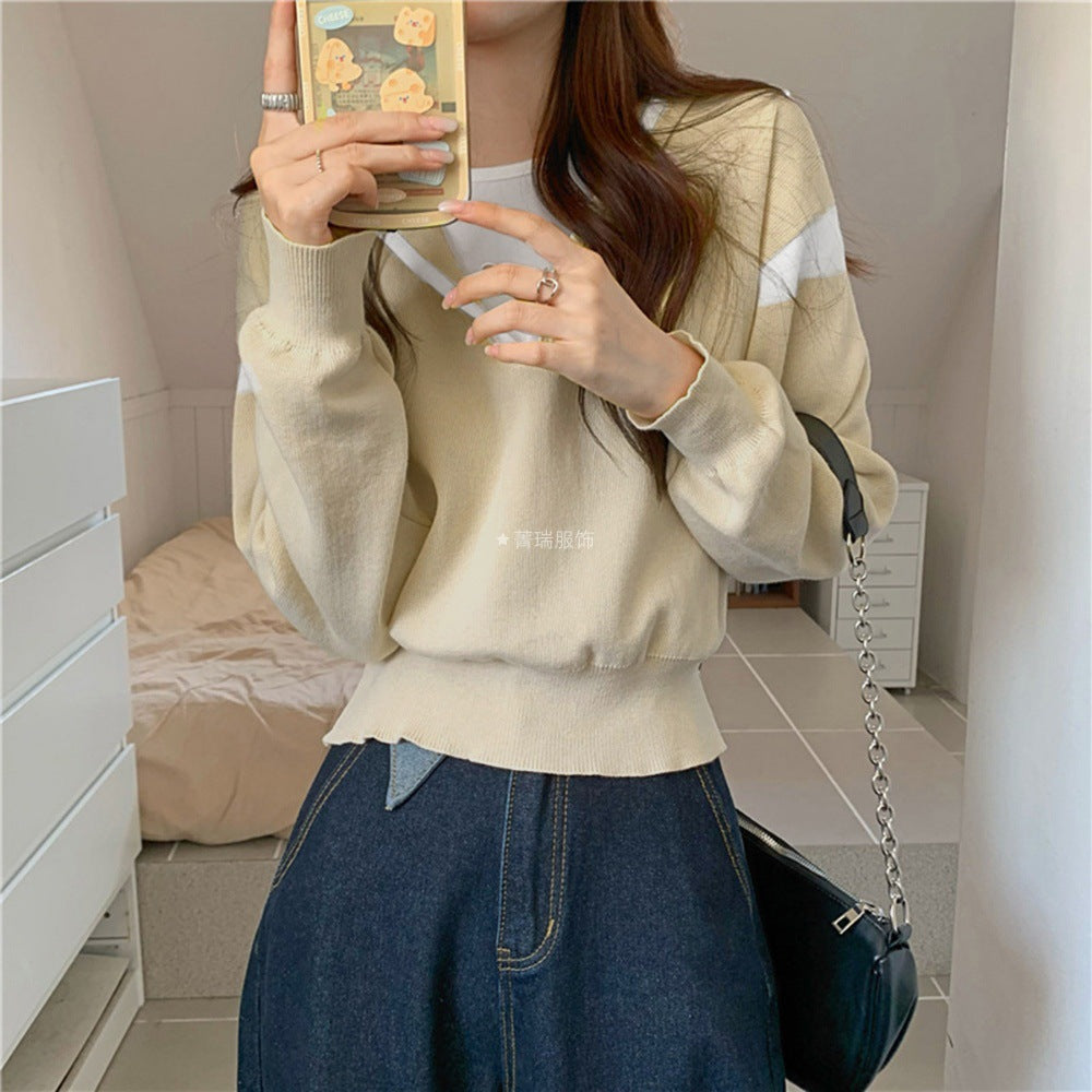 Damen lässiger Pullover mit V-Ausschnitt und Oversized-Schnitt Drune