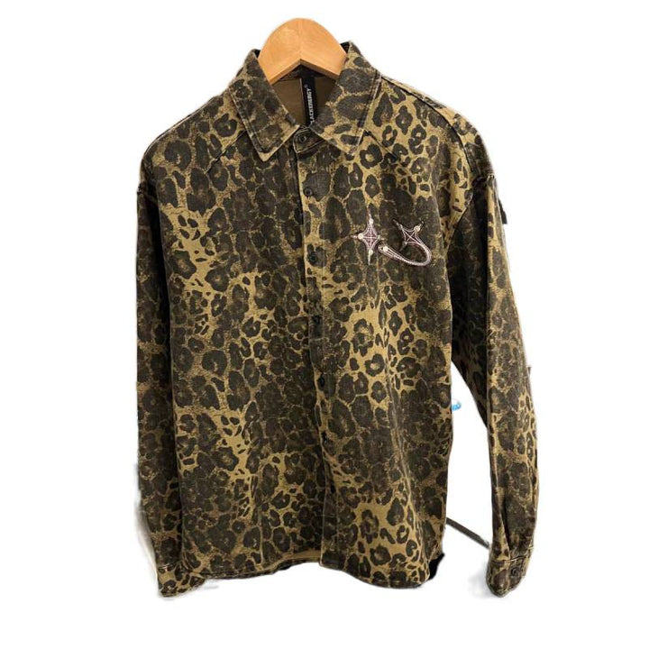 Herren Overshirt-Hemdjacke im Leopardenmuster mit gesticktem Brustlogo Drune