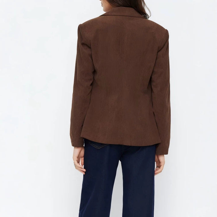 Damen Kord-Blazer mit schmaler Silhouette, schmalem Revers und Pattentaschen Drune