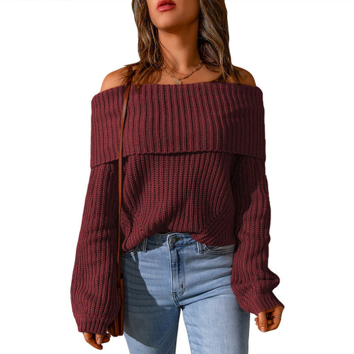 Damen nan weiter Off-Shoulder Grobstrickpullover mit überschnittener Schulterpartie und ballonärmeln Drune