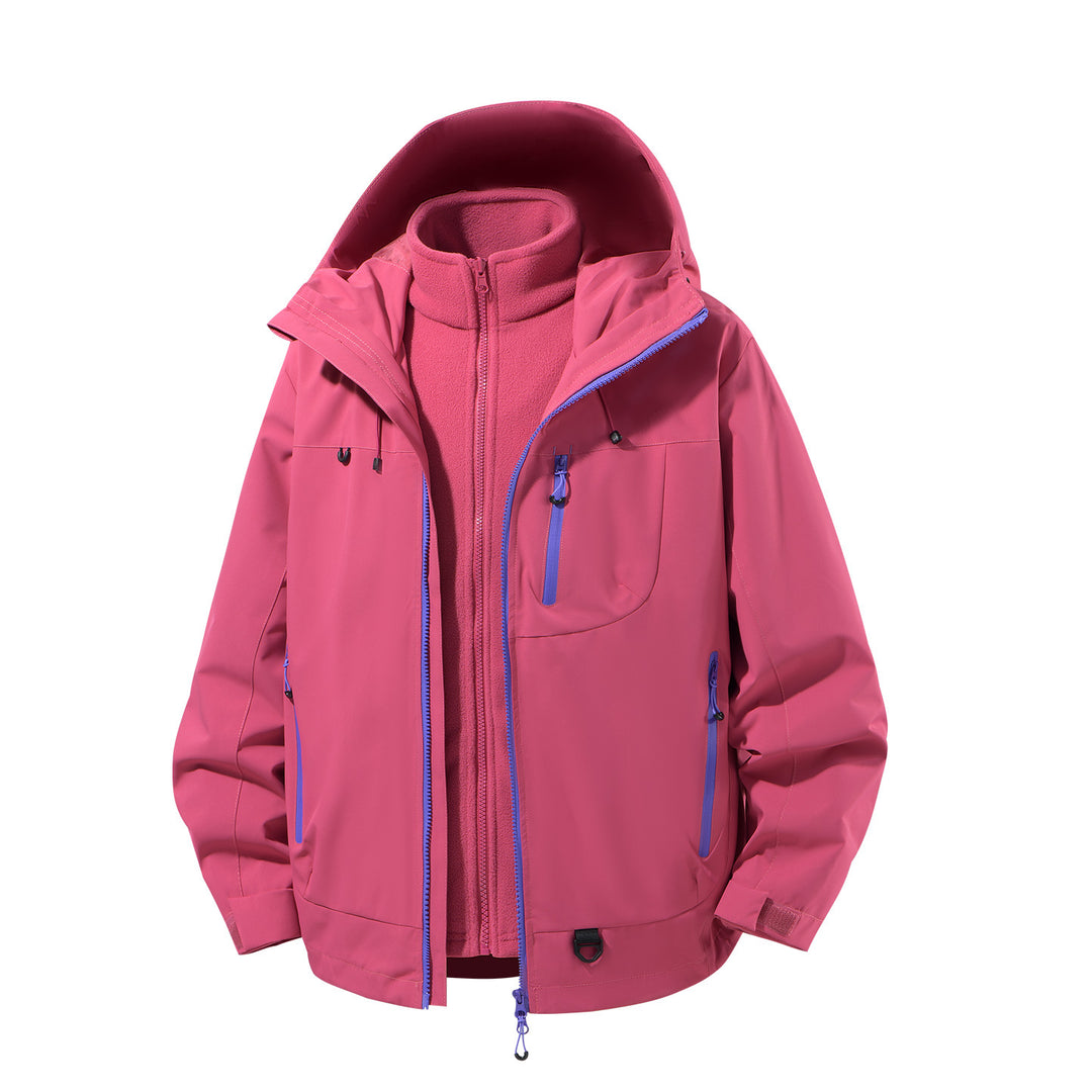 Herren zweiteiliger wasserdichter Softshell-Parka mit herausnehmbarer Fleece-Innenjacke, verstellbarer Kapuze und Multifunktions-Taschen Drune
