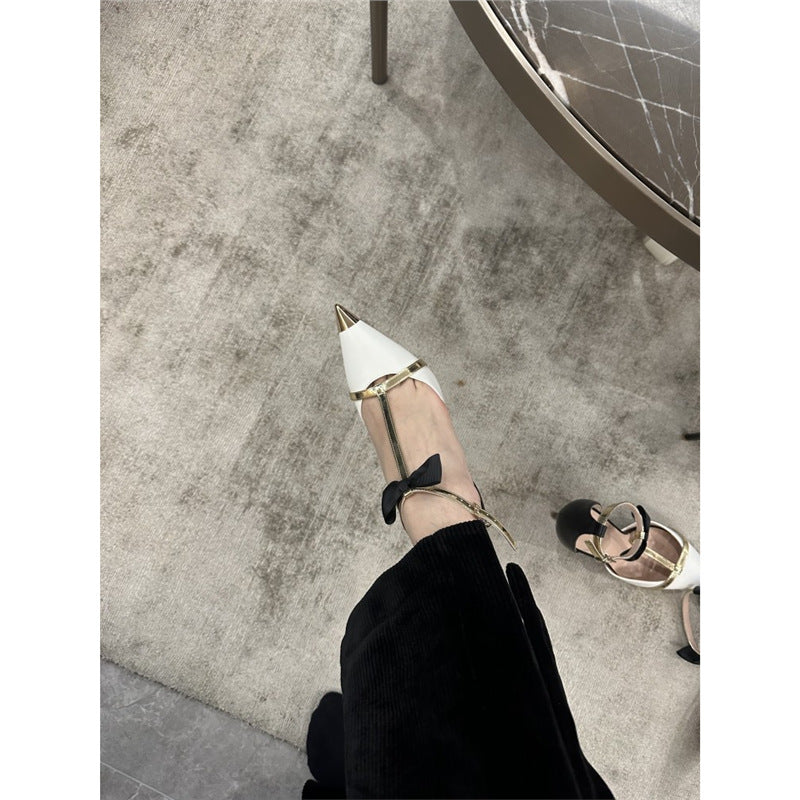 Damen Elegante spitz zulaufende Pumps mit feinem Schmuck-Ketten‑T‑Riemen Drune