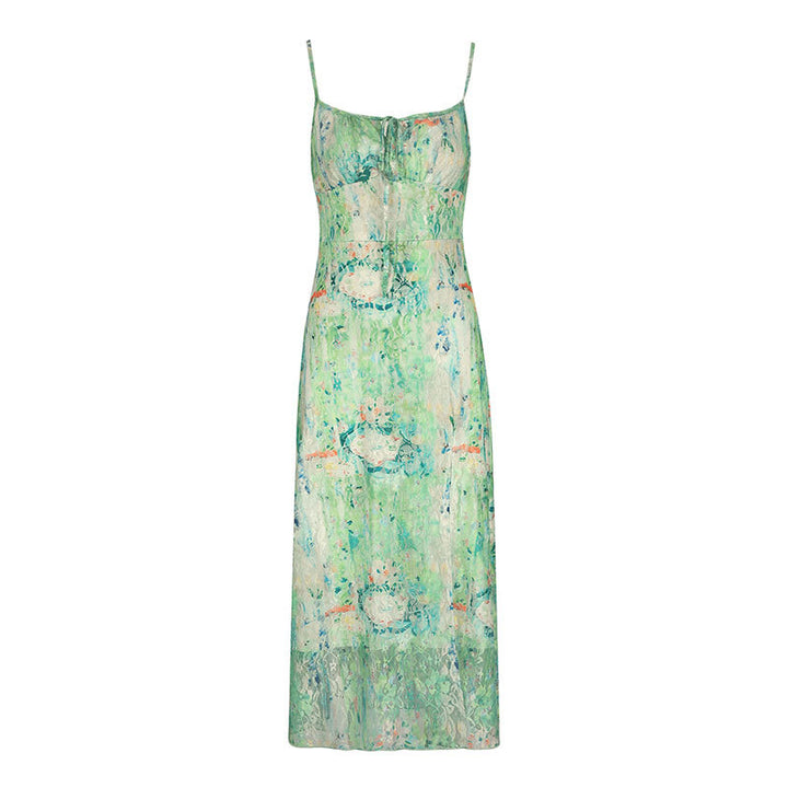 Damen Maxikleid mit zartem floralem Muster und verstellbaren Spaghettiträgern Drune