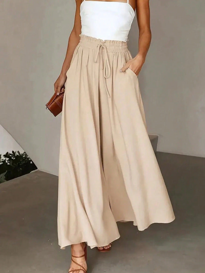 Damen nan fließende Palazzo-Hose mit Paperbag-Taille und tiefen Eingrifftaschen Drune