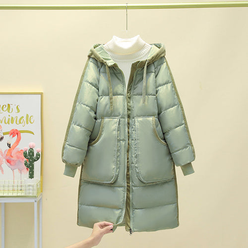 Damen Langer isolierter Pufferparka mit abnehmbarer Kapuze und großen Taschen Drune