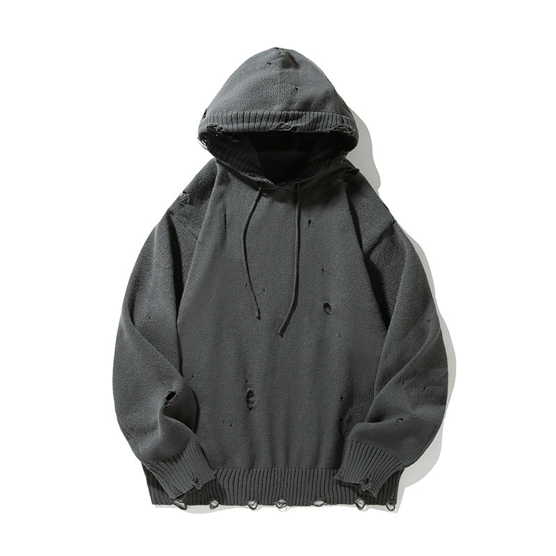 Unisex Oversize Strick‑Kapuzenpullover im Destroyed‑Look Drune
