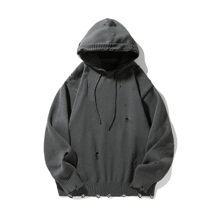 Unisex Oversize Strick‑Kapuzenpullover im Destroyed‑Look Drune