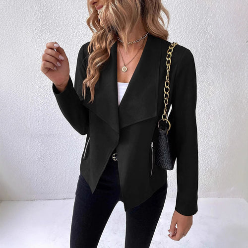 Damen eleganter Kurz-Blazer mit asymmetrischem Schnitt und Reißverschlusstaschen Drune