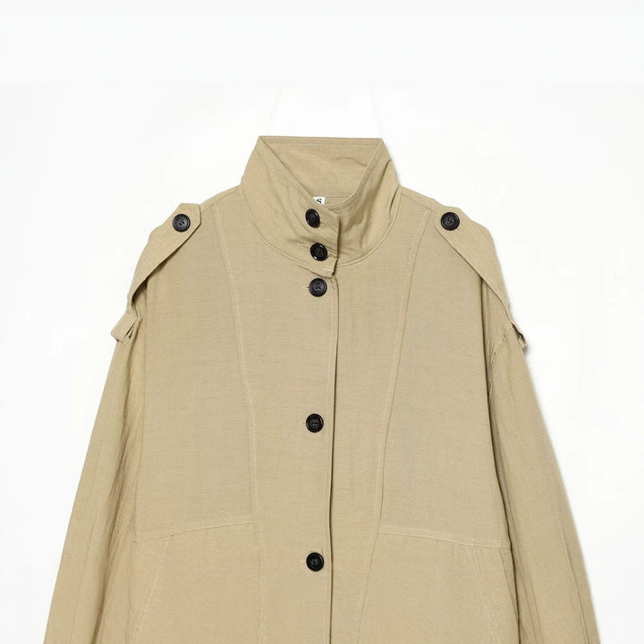 Damen Oversize Cropped Utility‑Jacke mit hohem Stehkragen, Schulterklappen und Tunnelzug Drune