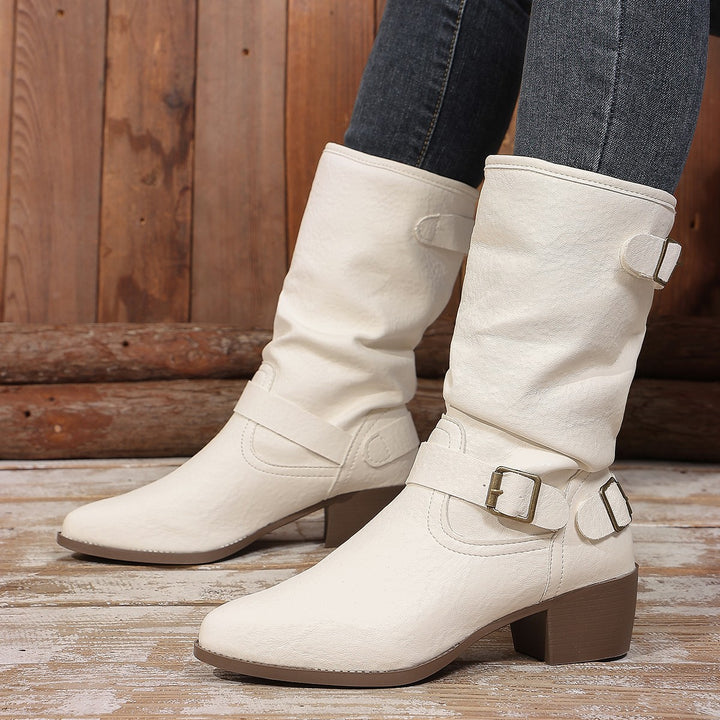Damen Stiefeletten mit mittelhohem Blockabsatz und lässigem Slouch-Schaft Drune