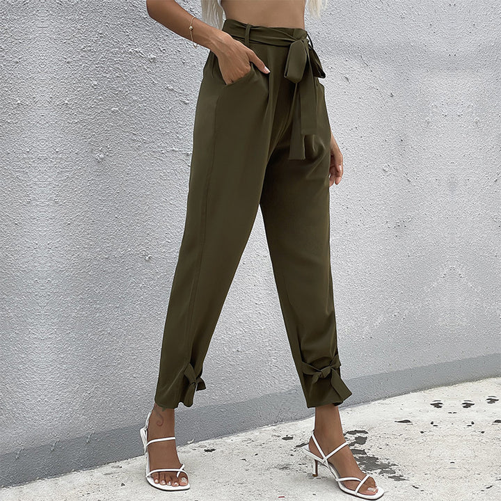 Damen Paperbag-Hose mit Bindegürtel, lockerer Taillenbund und Knoten-Detail am Bein Drune