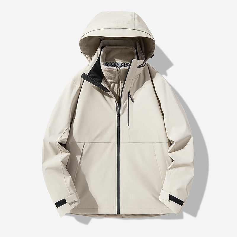 Herren Wasserdichte technische Softshell-Hybridjacke mit integriertem Fleecefutter und verstellbarer Kapuze Drune