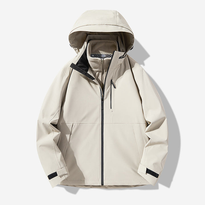 Herren Wasserdichte technische Softshell-Hybridjacke mit integriertem Fleecefutter und verstellbarer Kapuze Drune