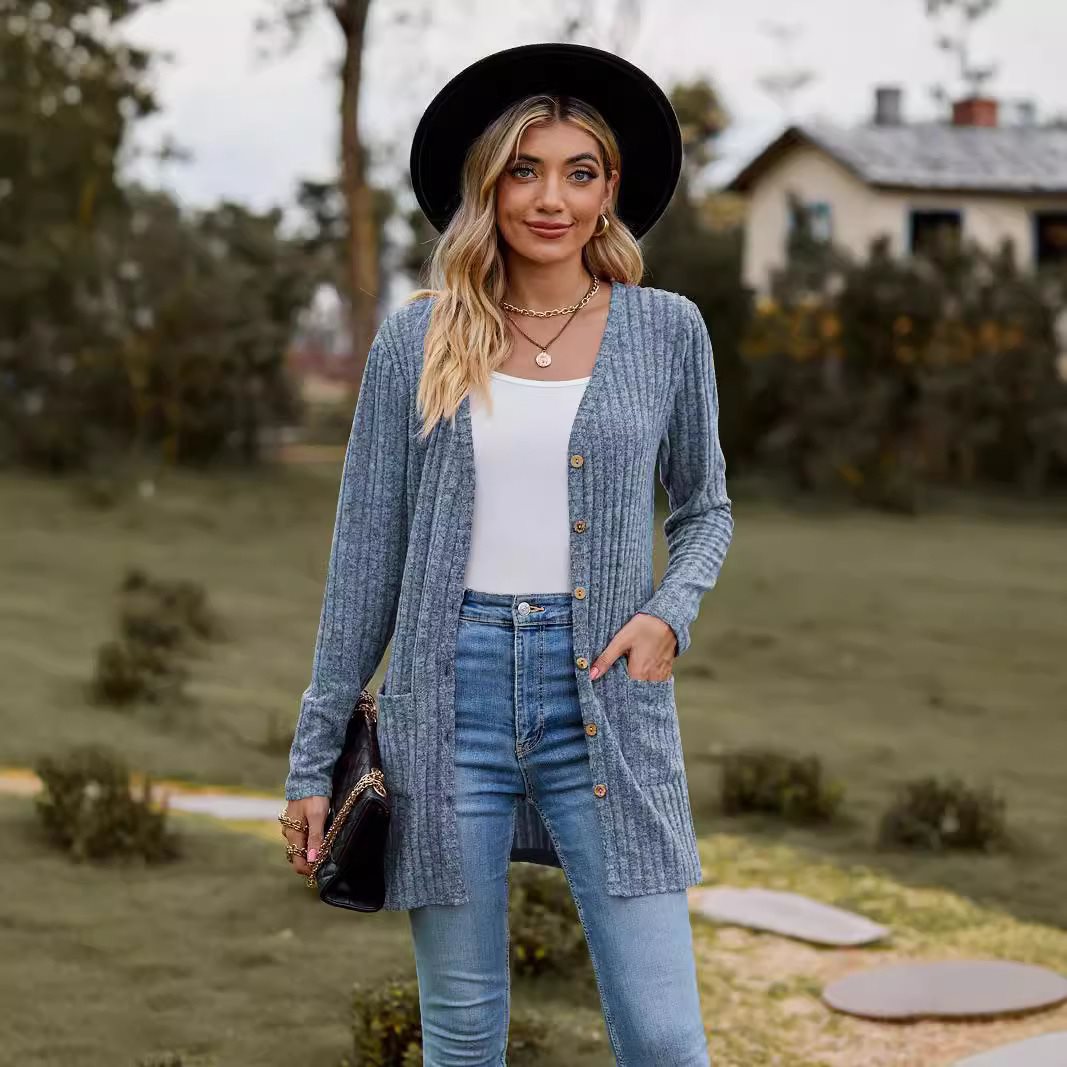 Damen lässiger Strickcardigan mit Knopfdetails und praktischen Taschen Drune