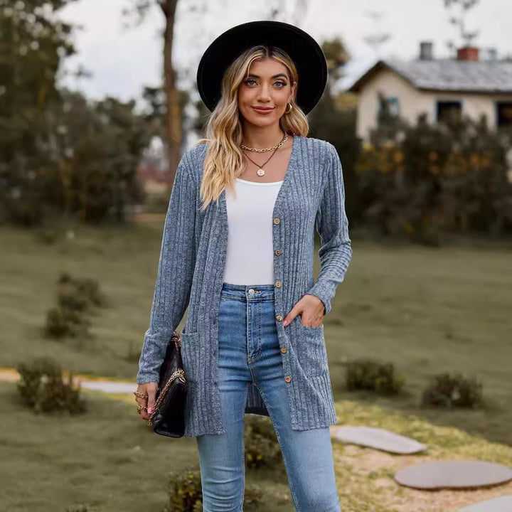Damen lässiger Strickcardigan mit Knopfdetails und praktischen Taschen Drune