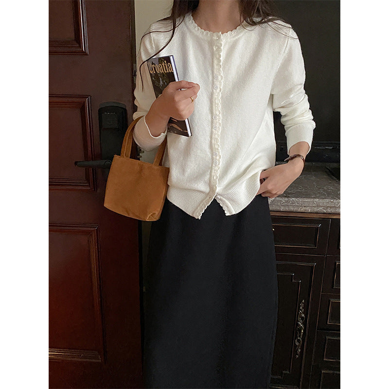 Damen elegante Strickjacke mit Knopfleiste Drune