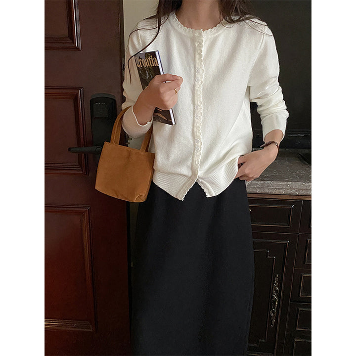 Damen elegante Strickjacke mit Knopfleiste Drune