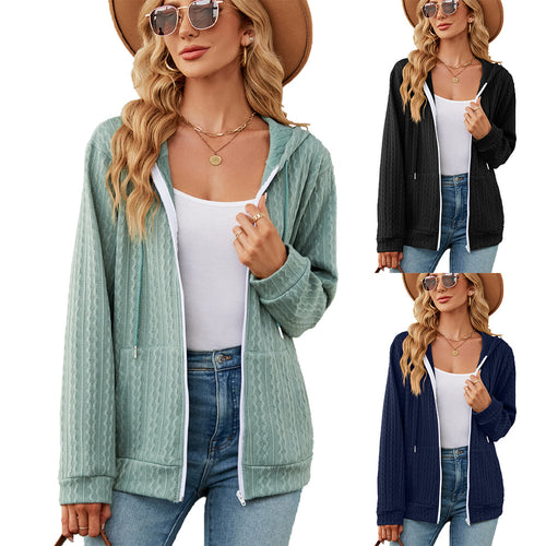 Damen lässige Strickjacke mit Textur und Kapuze Drune