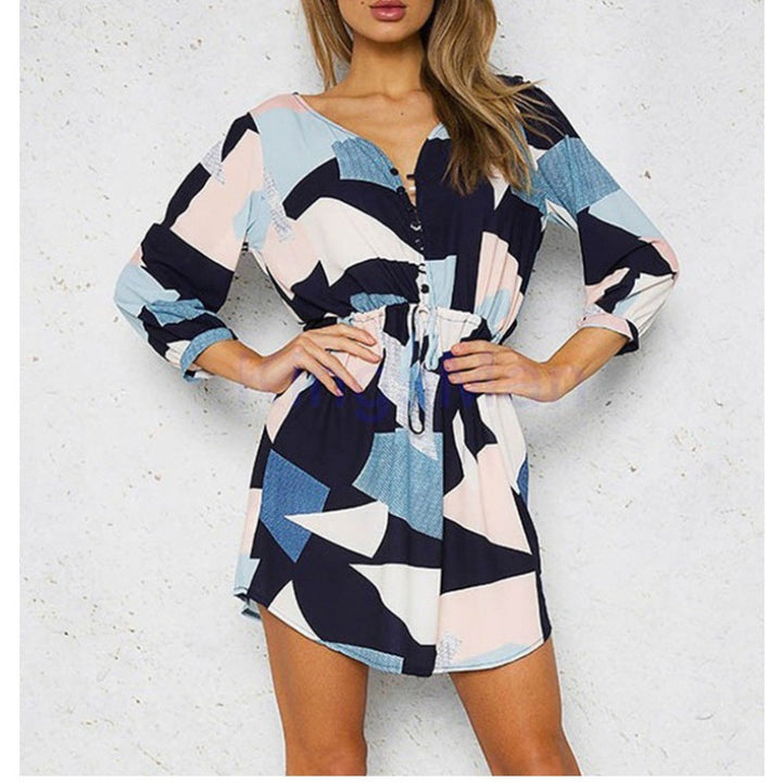 Damen Halbarm Sommerkleid mit tailliertem Schnitt und Knopfdetail Drune
