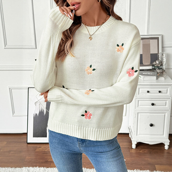 Damen Verspielter Strickpullover mit floralen Akzenten Drune