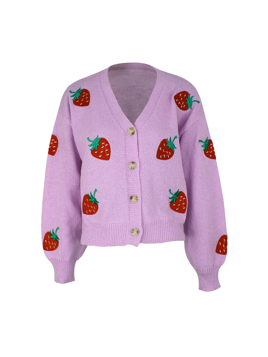 Damen verspielter Strickcardigan mit Erdbeerstickerei Drune