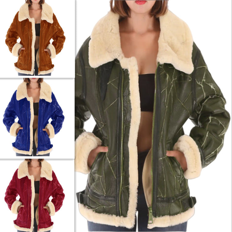 Damen Lammfelljacke mit weichem Innenfutter und klassischem Kragen Drune