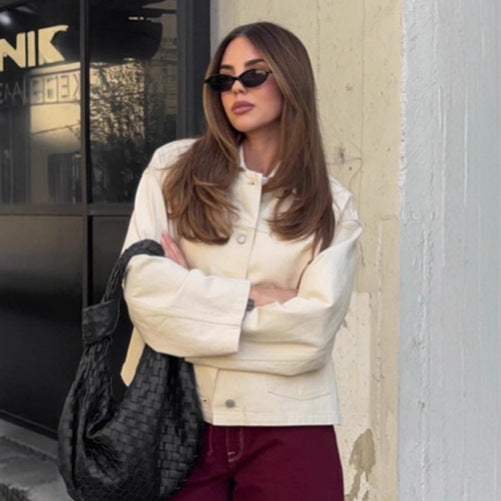 Damen Oversized Jeansjacke im minimalistischen Design mit praktischen Taschen Drune