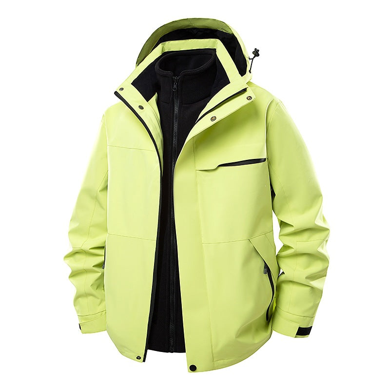 Herren zweilagige Funktions-Übergangsjacke mit abnehmbarer Fleece-Innenjacke, Kapuze & wasserabweisender Hülle Drune